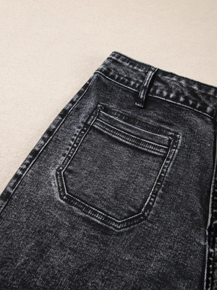 High-Waisted Wide Leg Washed Jeans