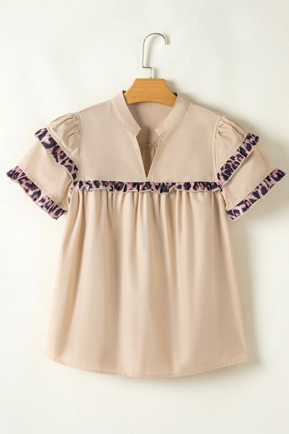 Leopard Frill Short Sleeve Blouse