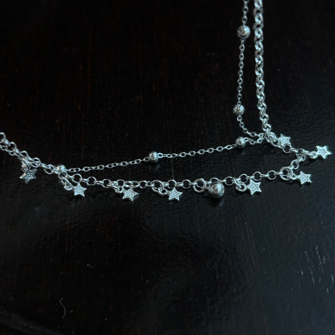 1pc 999 Sterling Silver Double-Layer Star & Bead Anklet, Delicate Luxurious Style, Perfect For Daily Wear & Valentine's Gifts