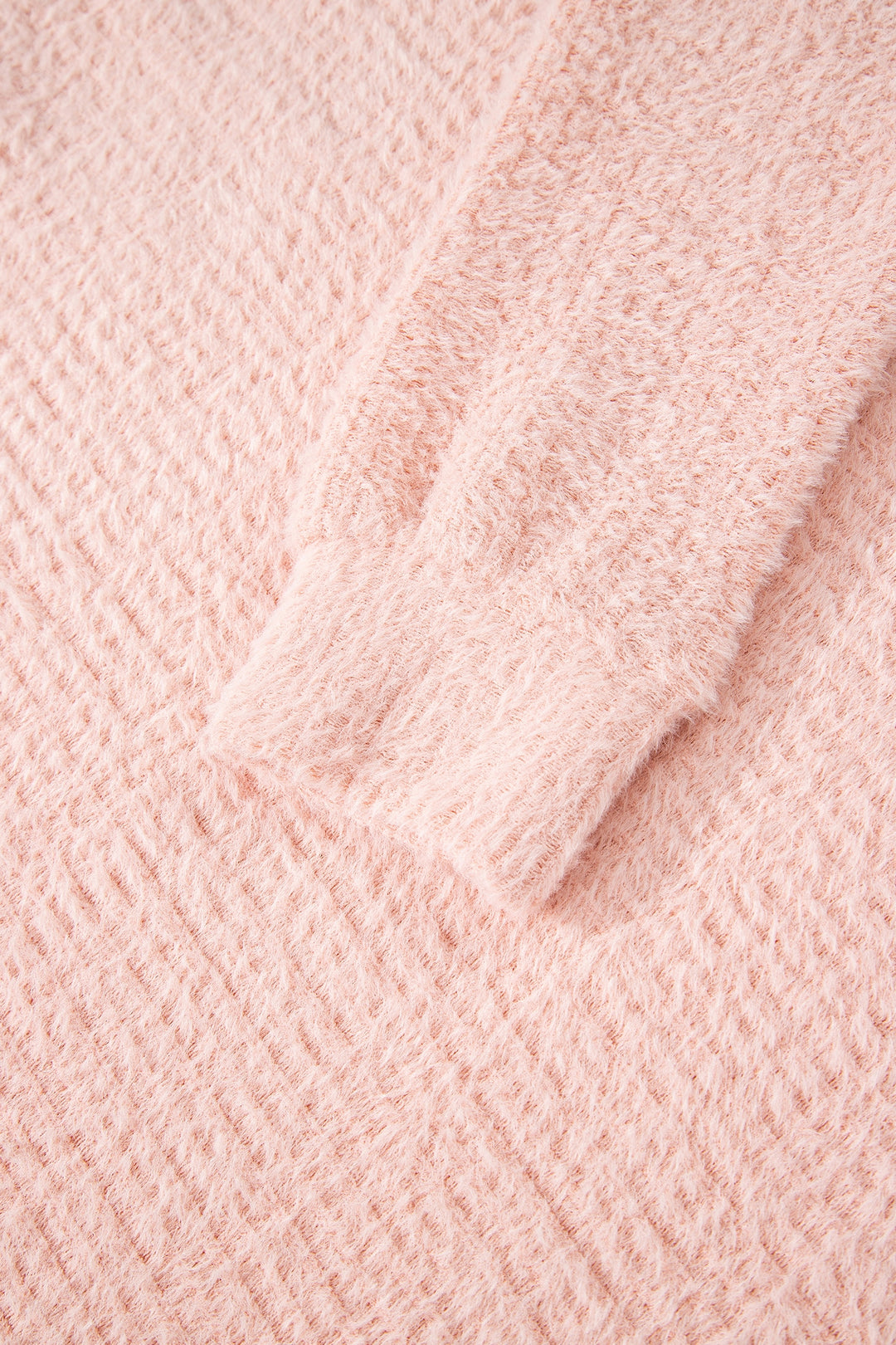 Light Pink Fuzzy Ribbed Texture Round Neck Long Sleeve Top