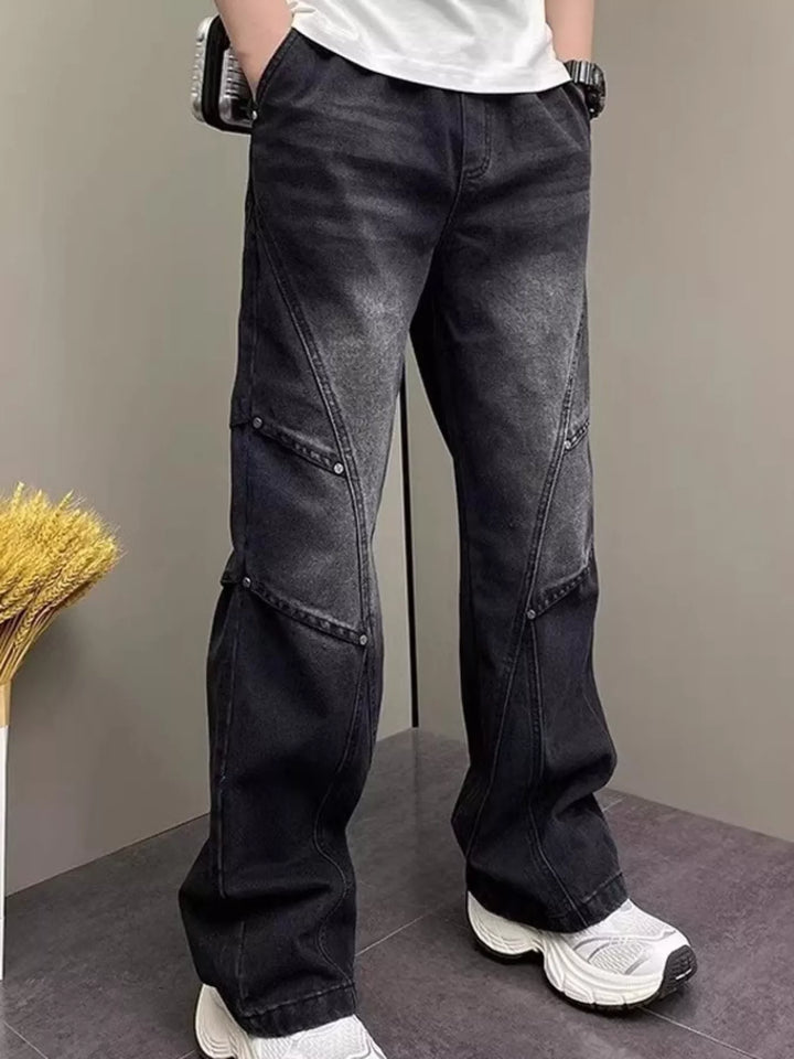 Men's Full Size Vintage Wash Wide Leg Jeans Plus Size