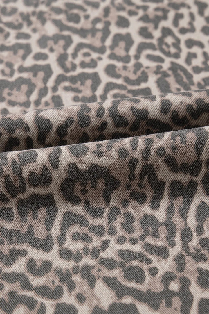 Leopard Frayed Edge Wide Leg High Waist Jeans