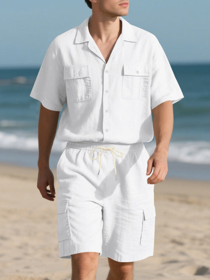 Men's Full Size Button Up Shirt and Shorts Set Plus Size