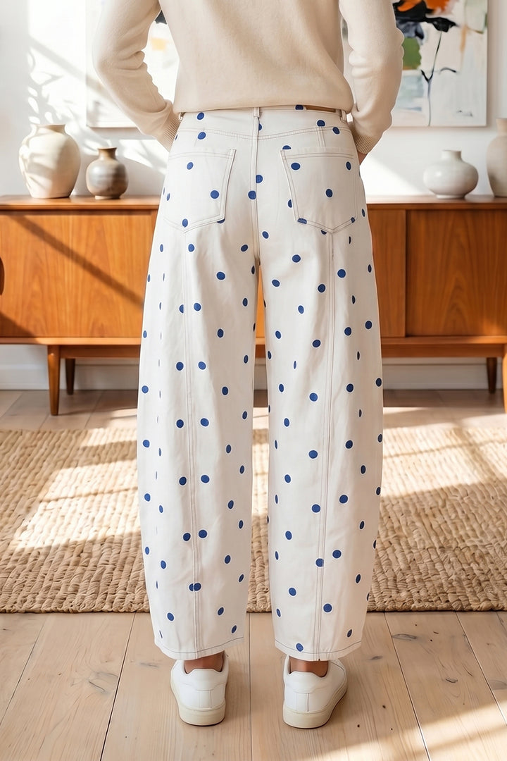 Pink Polka Dot Print Seam Detail Barrel Jeans