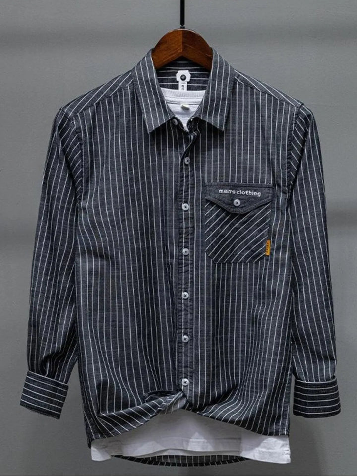 Men's Plus Size Striped Button Up Long Sleeve Shirt
