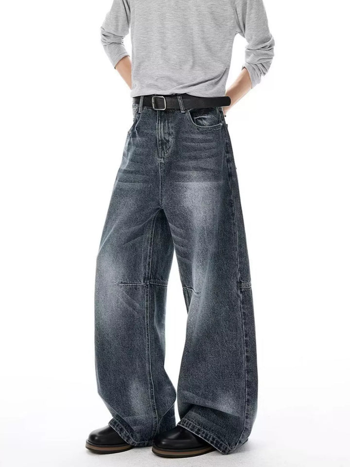Men's Full Size Vintage Wash Wide Leg Jeans Plus Size