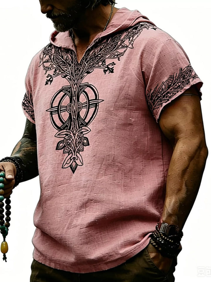 Men's Full Size Printed Hooded Short Sleeve Top Plus Size