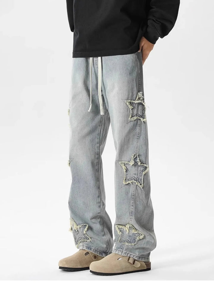 Men's Full Size Star Wide Leg Jeans Plus Size