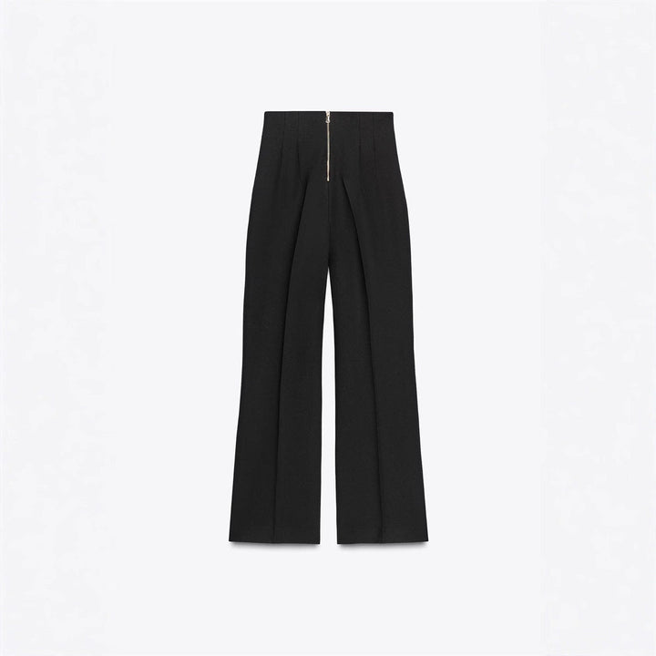 Retro Fashion Versatile Slimming High-waisted Pants With Zip Decoration