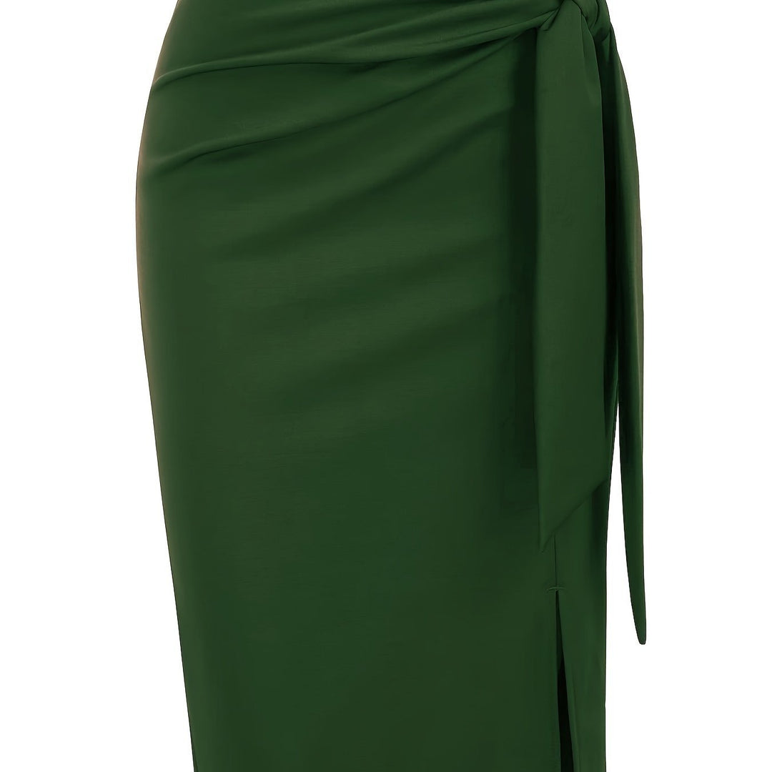 Elegant Monochrome High-waisted Knee-length Skirt For Women