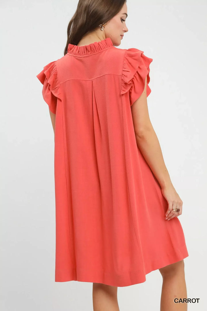 Umgee Linen Flutter Sleeve Shift Dress with Pockets