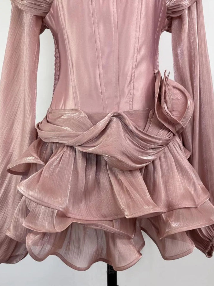 Ruffled Long Sleeve Mini Dress