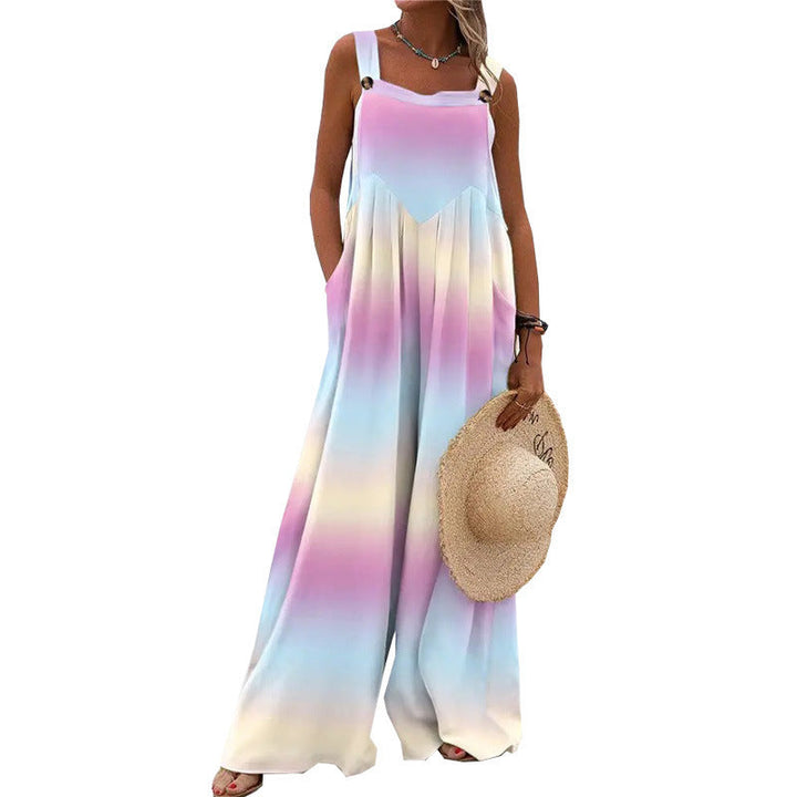 Womens Printed Sleeveless Loose Casual Wide-Leg Pants