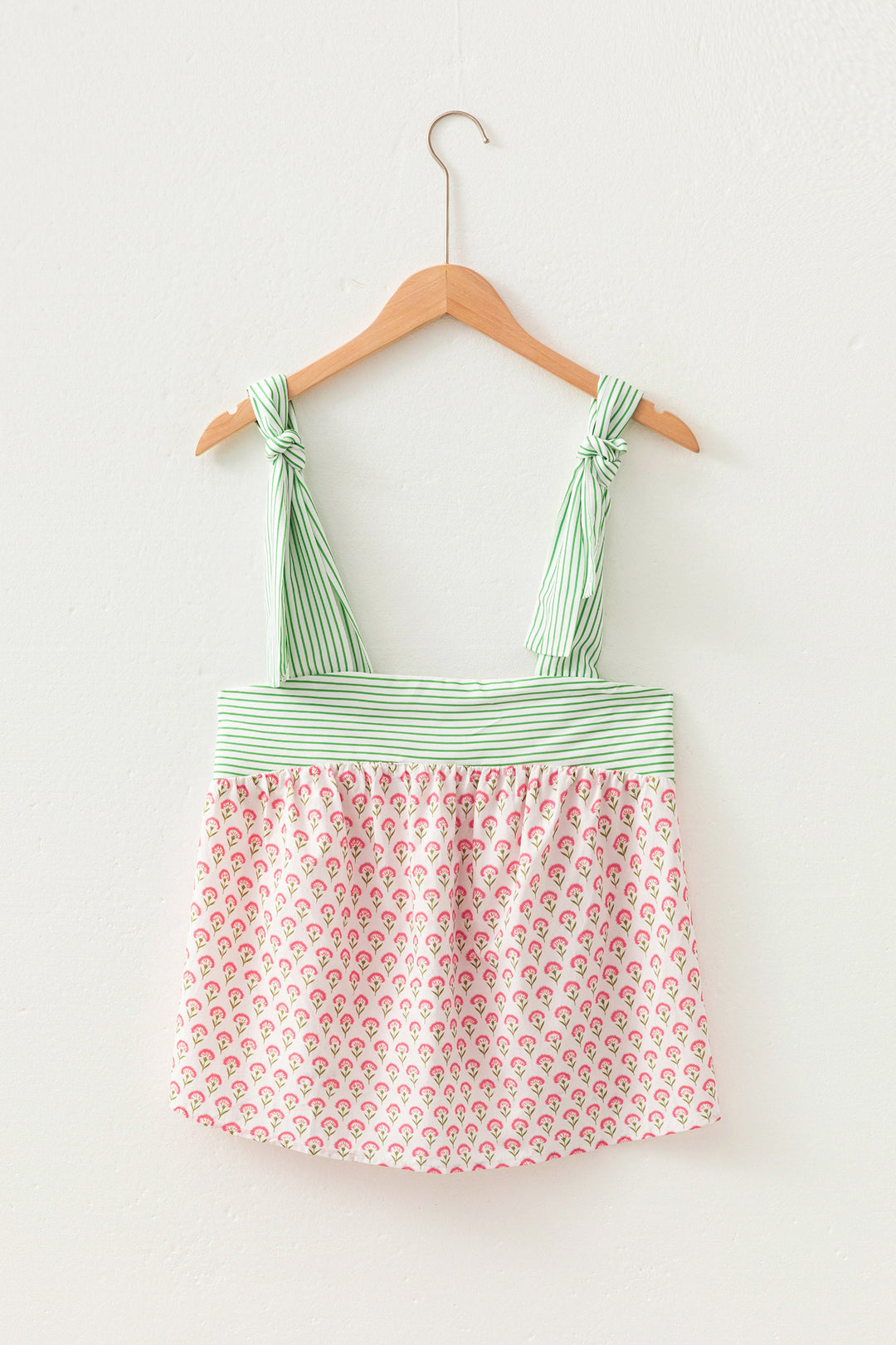 Green Fashion Printed Knot Straps Babydoll Tank Top