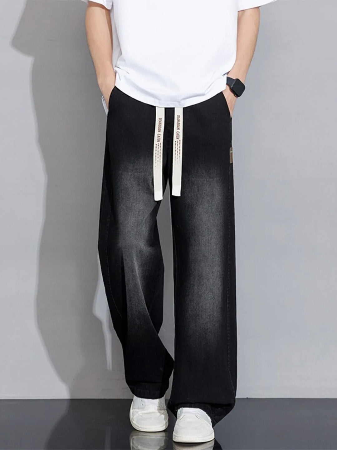 Men's Plus Size Vintage Wash Wide Leg Jeans