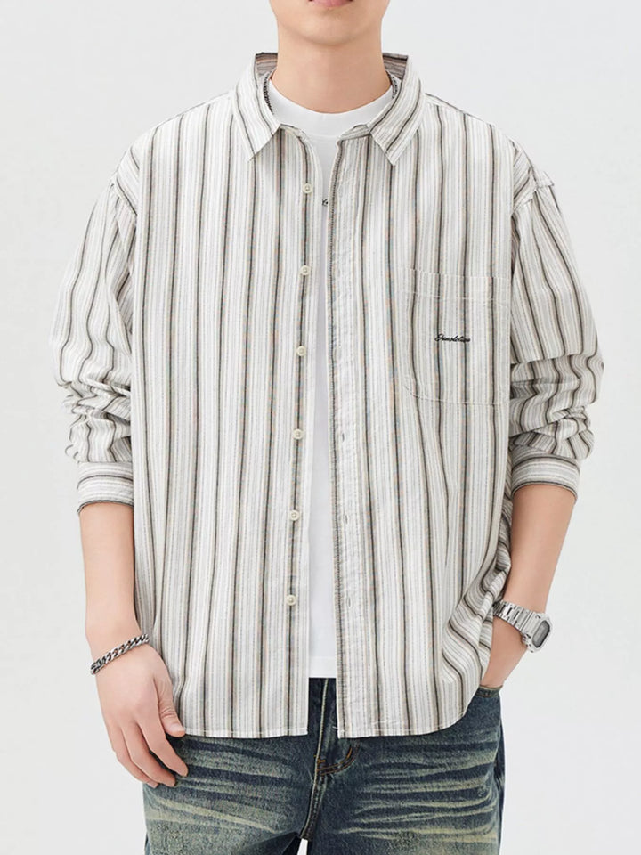 Men's Striped Button Up Long Sleeve Shirt