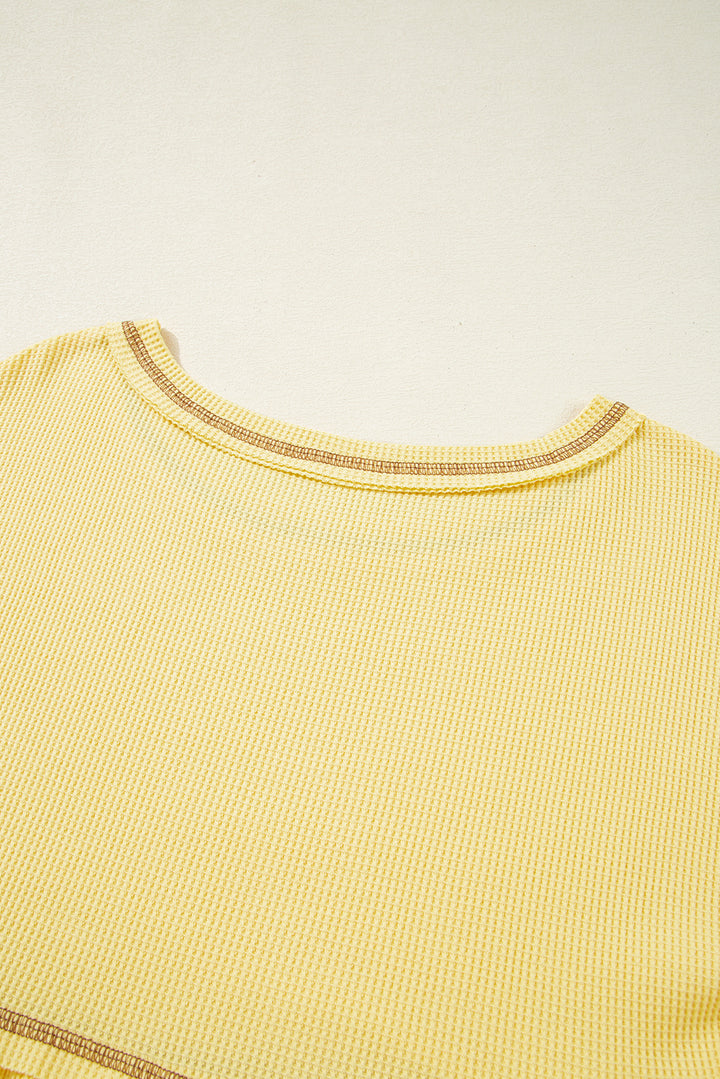 Yellow Floral Patchwork Waffle Knit Babydoll Blouse