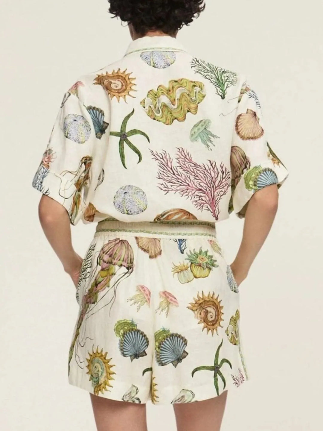 Printed Button Up Shirt and Shorts Set