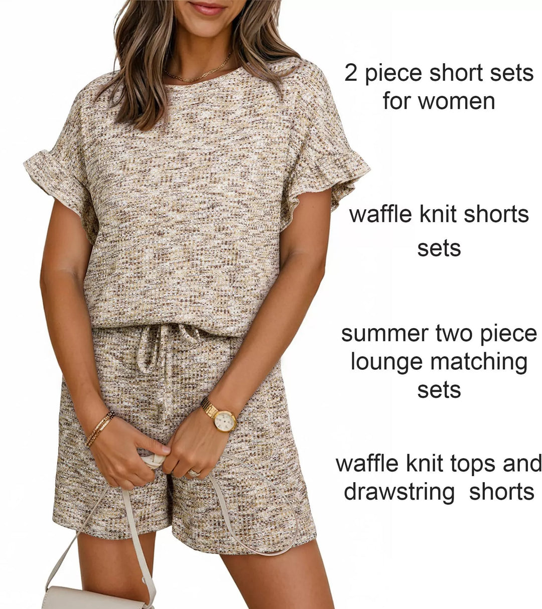 Ruffle Sleeve Textured Top and Shorts Set