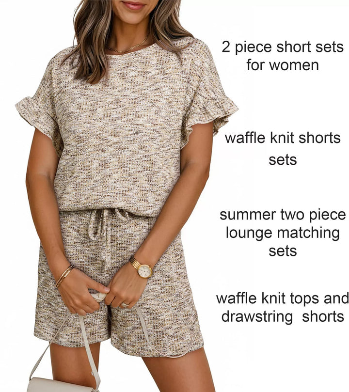 Ruffle Sleeve Textured Top and Shorts Set
