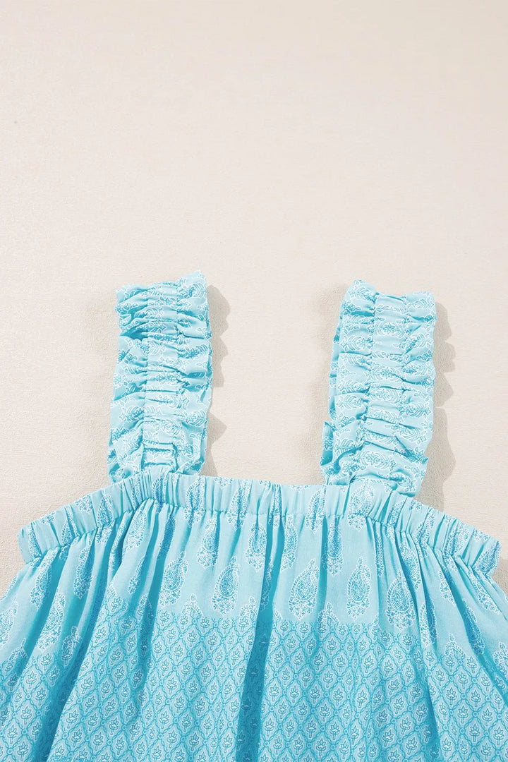 Printed Ruffled Wide Straps Tank