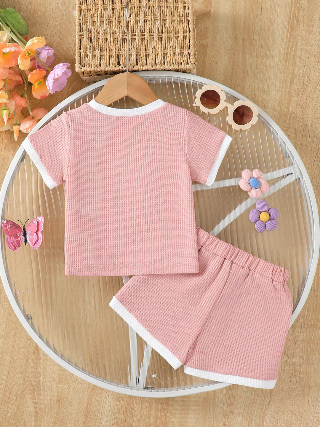 Children's Honey Flower Waffle Knit Tee and Shorts Set