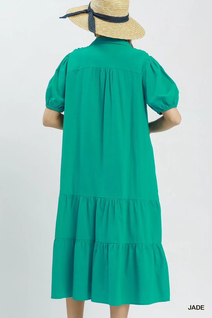 Umgee Solid Tiered Midi Dress