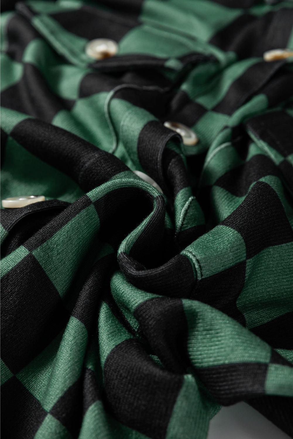 Green Checkerboard Flap Pocket Button Front Shacket