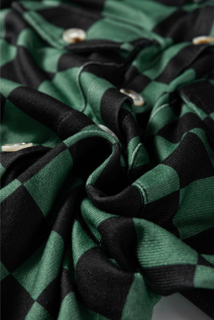 Green Checkerboard Flap Pocket Button Front Shacket
