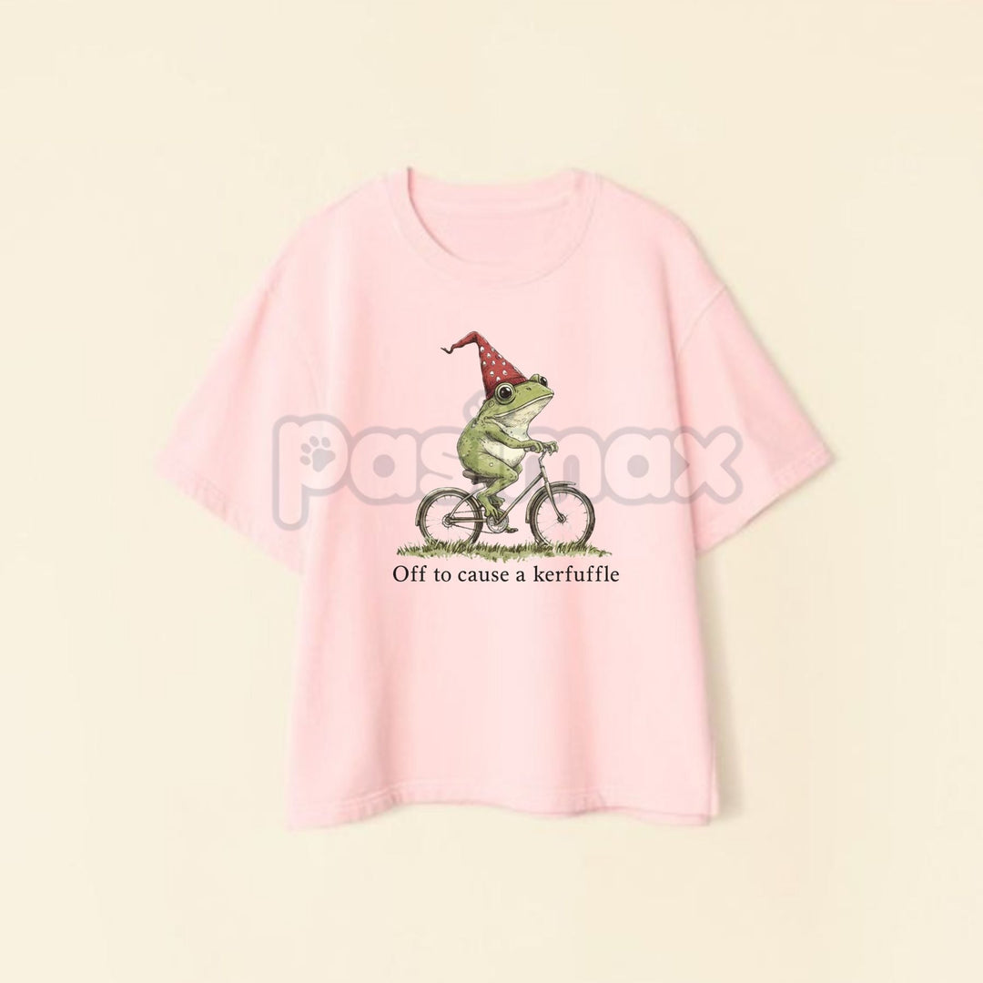 "Off to Cause a Kerfuffle" Frog Meme T-Shirt - Sarcastic Internet Slogan Tee, Unisex Funny Weirdcore Graphic, Viral Humor Apparel