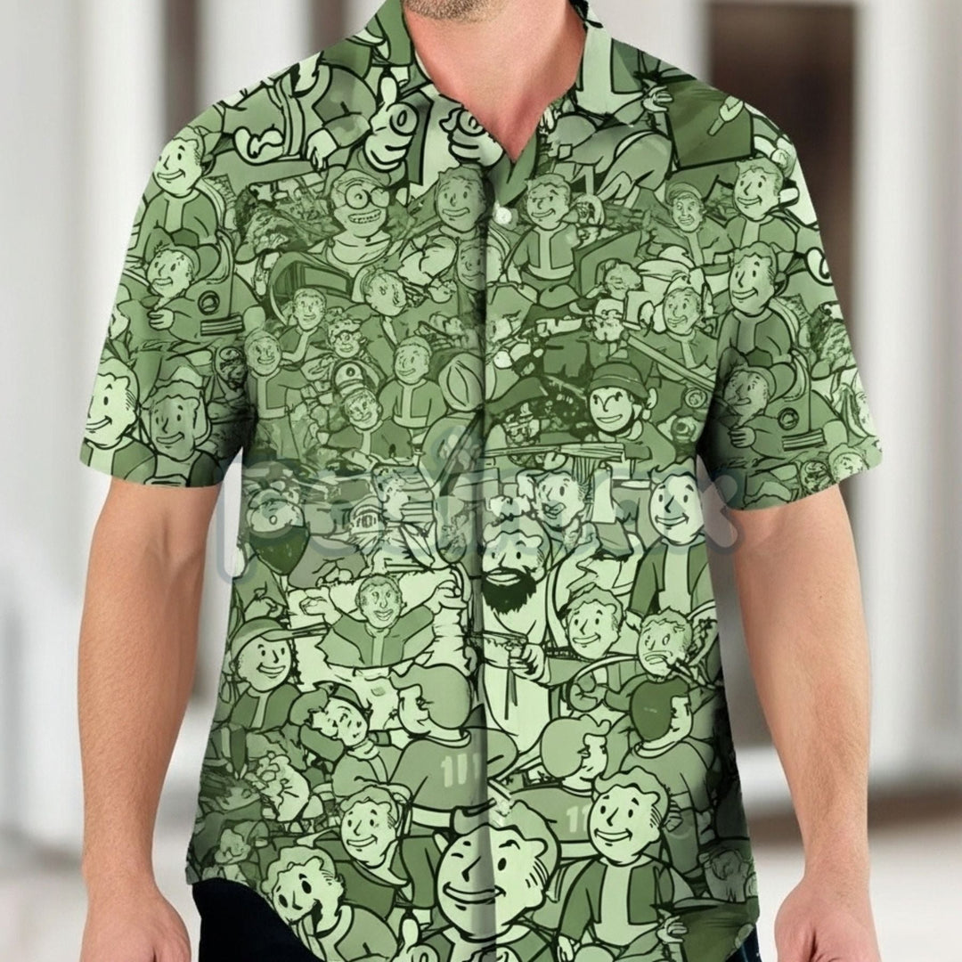 Fallout Compilation Maxi Hawaiian Shirt – Ultimate Gaming Tropical Shirt, Gift For Fans, Summer Fandom Apparel