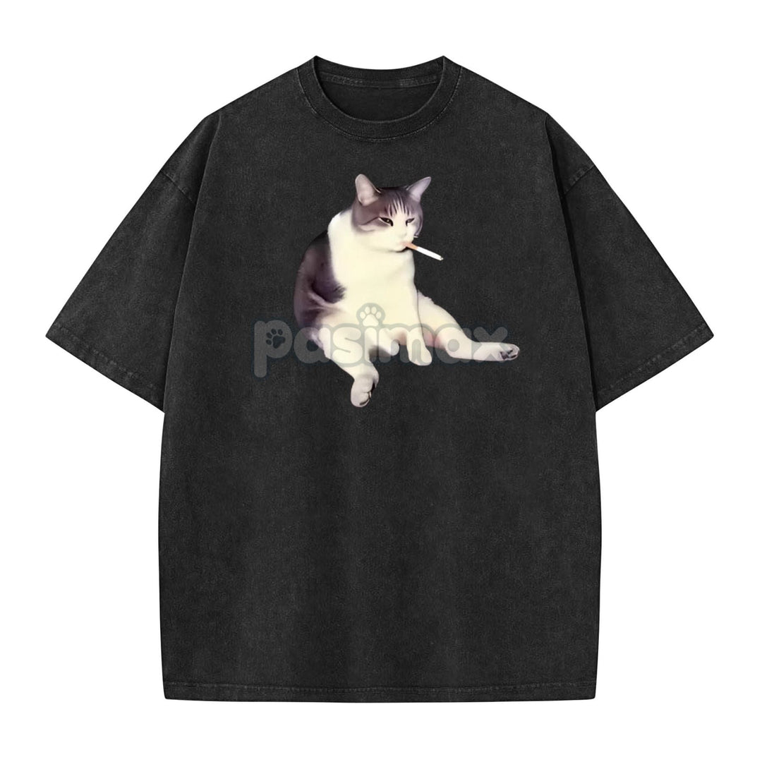 'Cat Smoke' Funny Animal Graphic Tee – Unisex Streetwear Cotton Comfort Shirt, Menswear Womenswear Cool Cat Tee