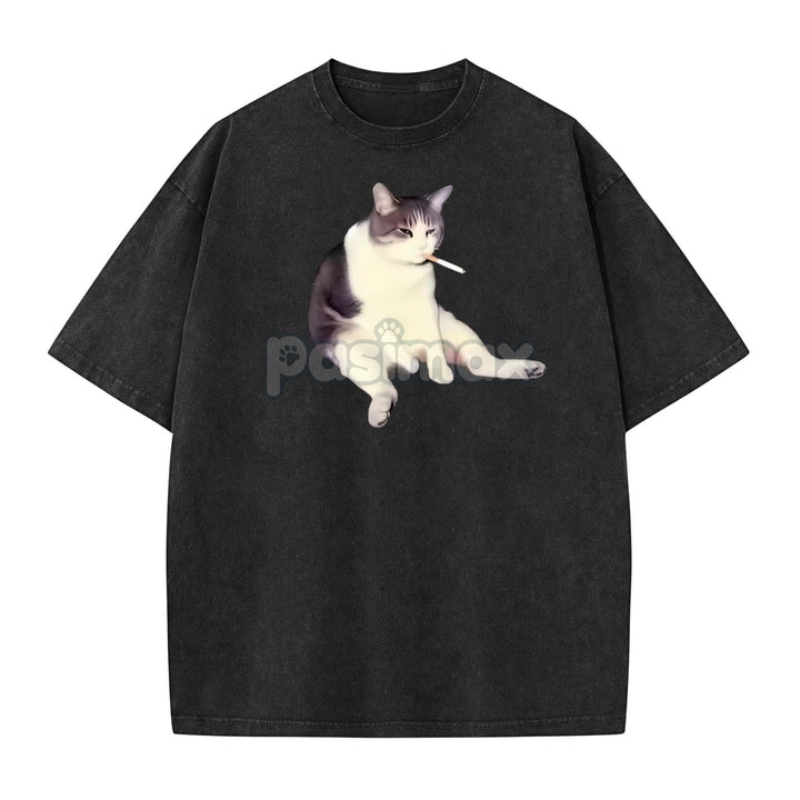 'Cat Smoke' Funny Animal Graphic Tee – Unisex Streetwear Cotton Comfort Shirt, Menswear Womenswear Cool Cat Tee