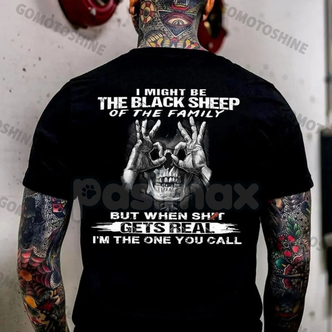 "Black Sheep of the Family" Skull with OK Print T-Shirt - Funny Rebel Slogan Tee, Unisex Edgy Graphic Apparel, Ironic Statement Shirt