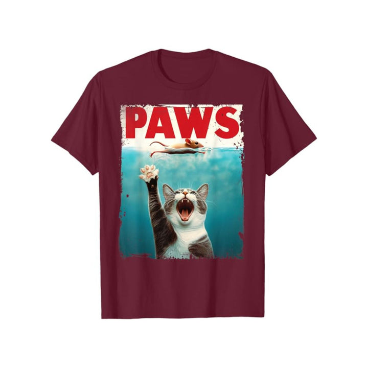 "PAWS" Parody T-Shirt - Humorous Cat Chasing Mouse Tee, Funny Summer T-shirt