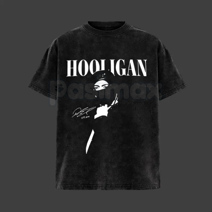 Hooligan Vintage Washed T-Shirt – Retro Distressed Graphic Tee, Lightweight Cotton Underground Streetwear Top