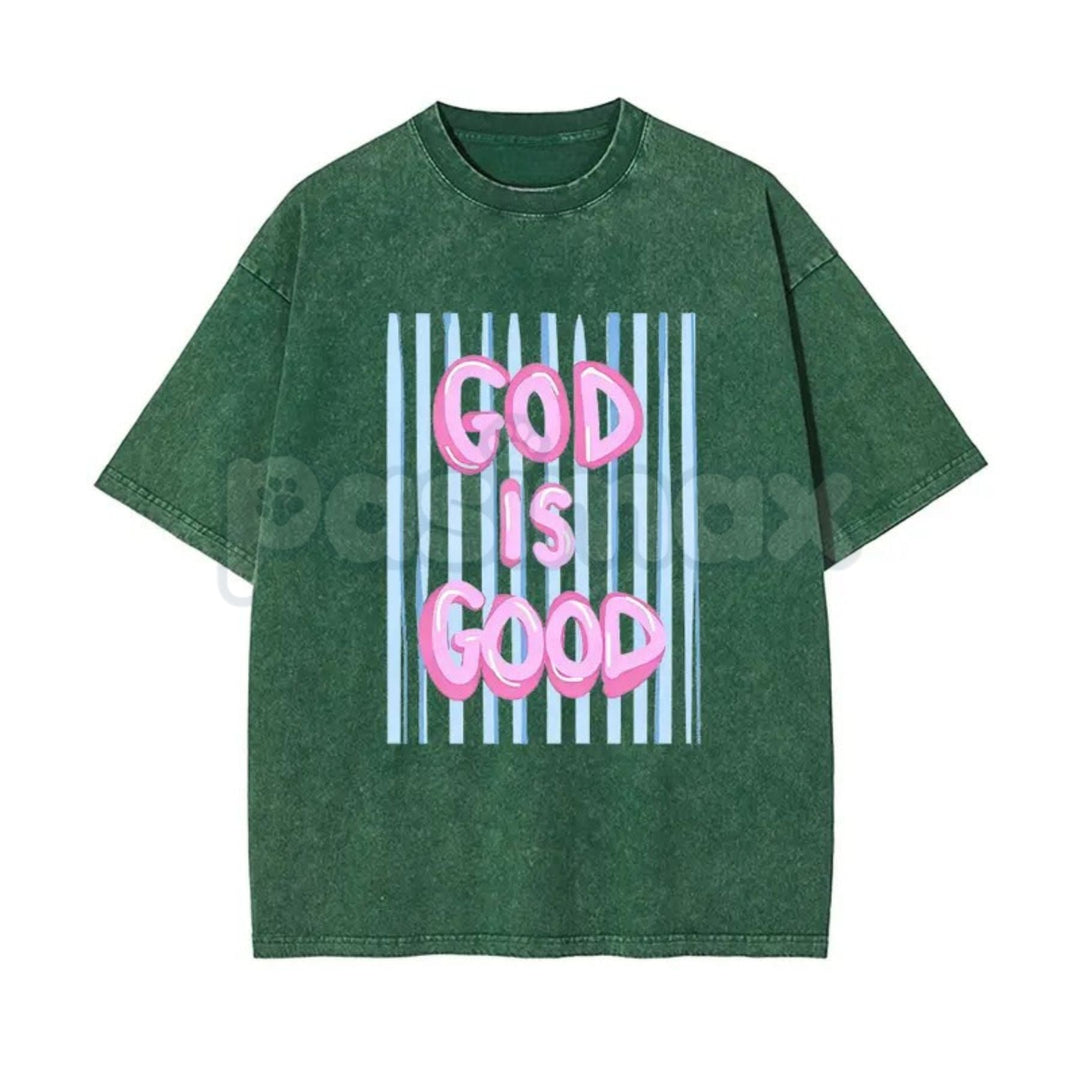 Unisex God is Good Print Washed T-Shirt – Aesthetic Christian Faith Graphic Tee, Retro Faith-Based Oversized Top