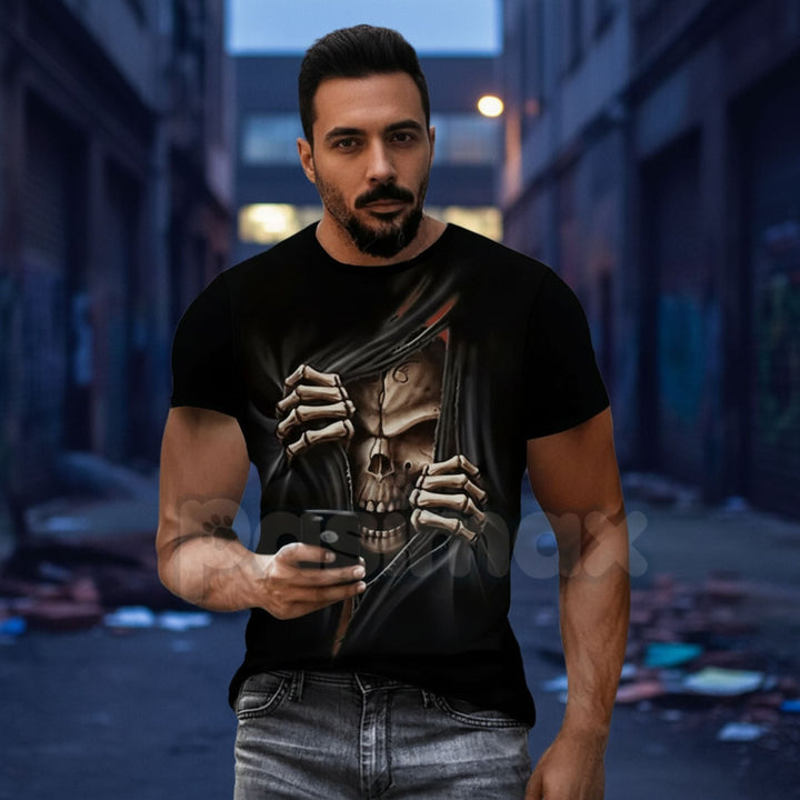 Vintage Skeleton Skull Graphic T-Shirt - Retro Biker Aesthetic Human Skull Tee, Premium 100% Cotton Distressed Streetwear Top, Desert Grunge Rock & Roll Apparel, Soft Lived-In Heavyweight Skeleton Shirt, Made in USA Hand-Drawn Graphic