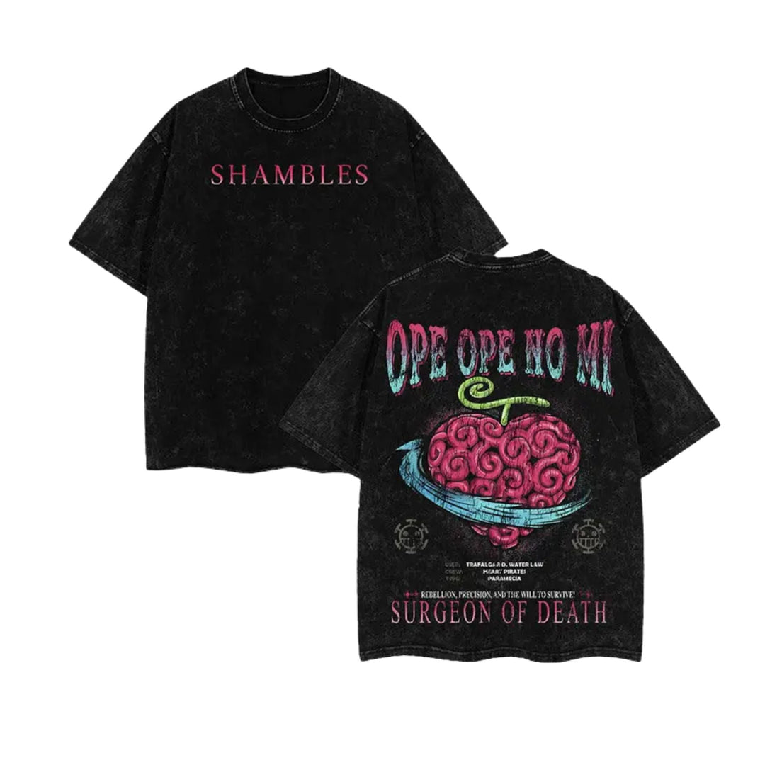 Devil Fruit One Piece Washed Tee – Vintage Manga Graphic Shirt, Oversized Streetwear