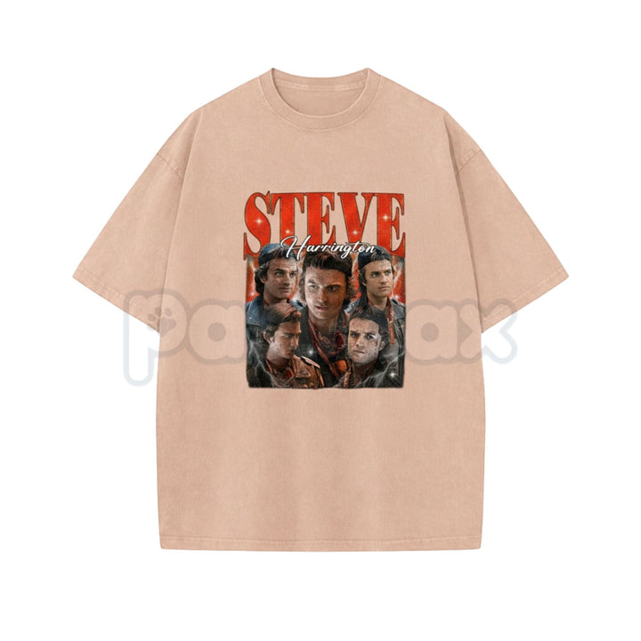 Steve Harrington Unisex Washed T-Shirt – Vintage Hawkins "Babysitter" Graphic Tee, Retro Oversized Streetwear