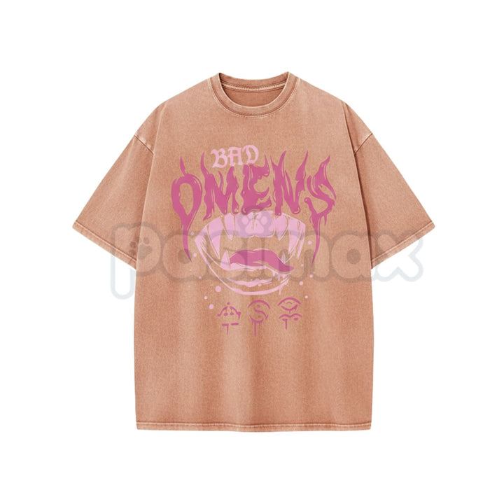 Bad Omen Interesting Trendy Style Washed Shirt – Dark Aesthetic Surrealist Streetwear Tee