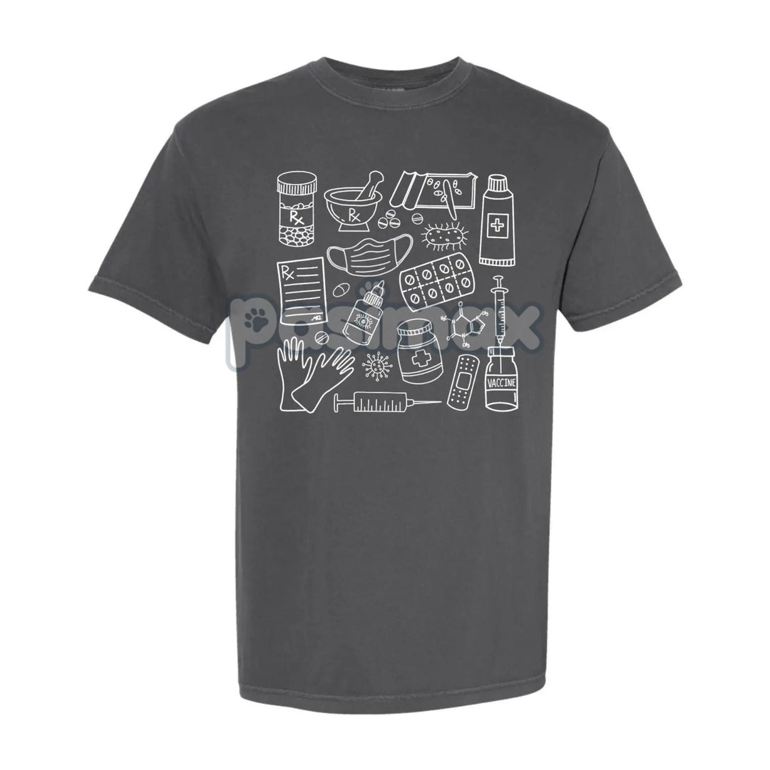 Pharmacy Doodle T-Shirt – Pharmacist Technician Gift, Cute Rx Tech Shirt, Funny Pharmacy Student Tee