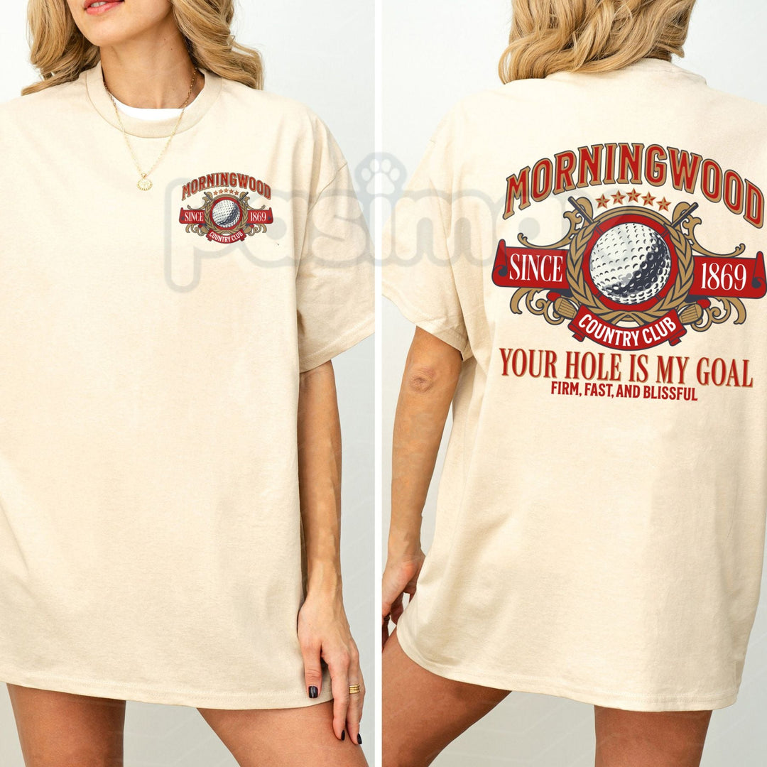 "Morningwood Country Club" Men’s Funny T-Shirt - Humorous Golf Graphic Tee, Classic Parody Country Club Shirt, Premium Heavyweight Unisex Casual Streetwear, Funny Golfer Gift Top, Witty Slogan Golfing Apparel
