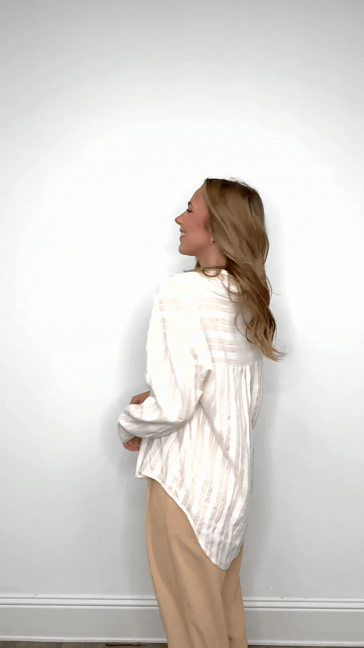 Kathryn Button-Up, Beige Stripes