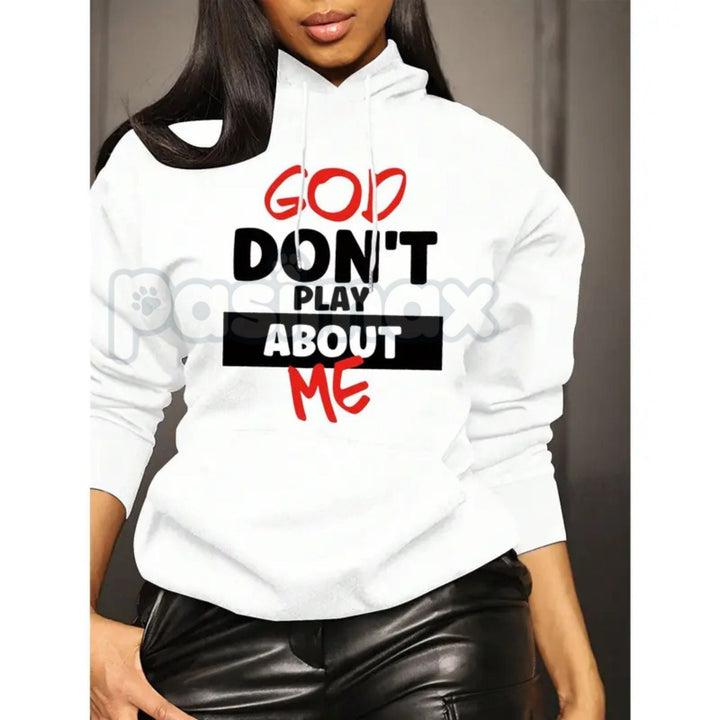 Women's Front Slogan Letter Print Hooded Sweatshirt – Casual Graphic Pullover, Trendy Statement Hoodie