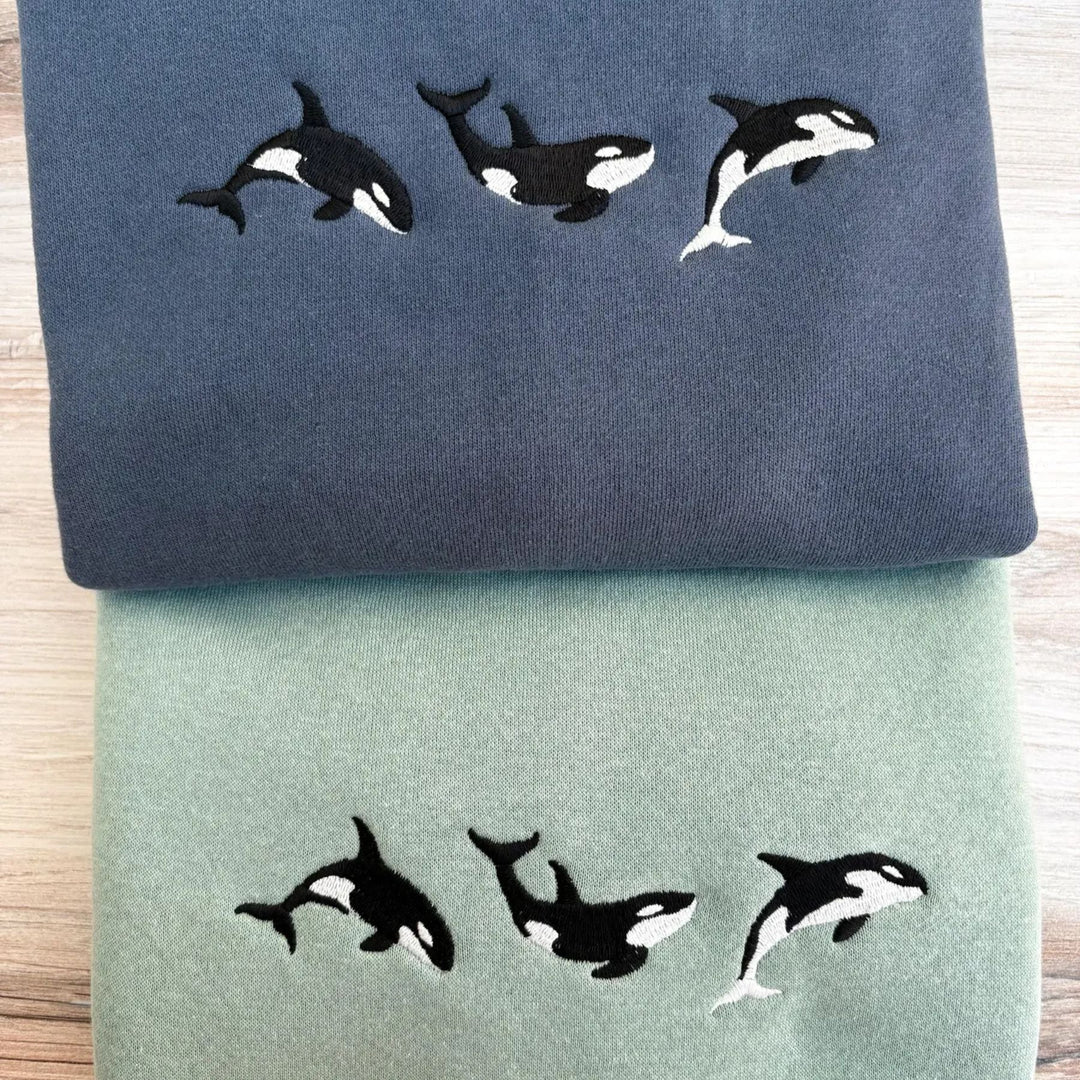 Embroidered Orca Sweatshirt – Ocean Lover's Crewneck, Killer Whale Apparel