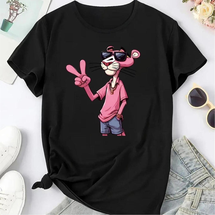 Women's Pink Panther Tee - Timeless Cartoon Graphic Shirt, Playful Casual Apparel