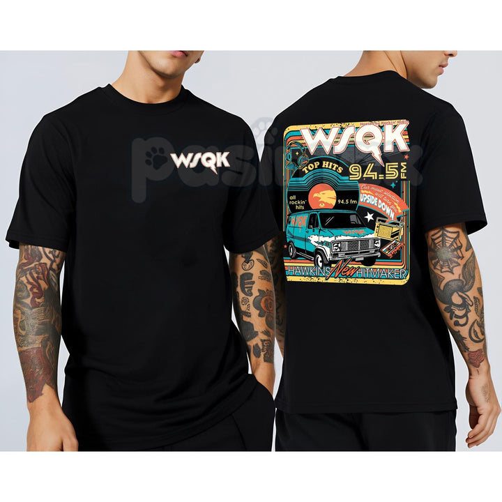 WSQK Hawkins Hellfire Club T-Shirt - Vintage 80s Radio Style Graphic Tee, Funny Tabletop Gaming Fantasy Shirt, Eddie Munson Inspired Hawkins Fan Apparel
