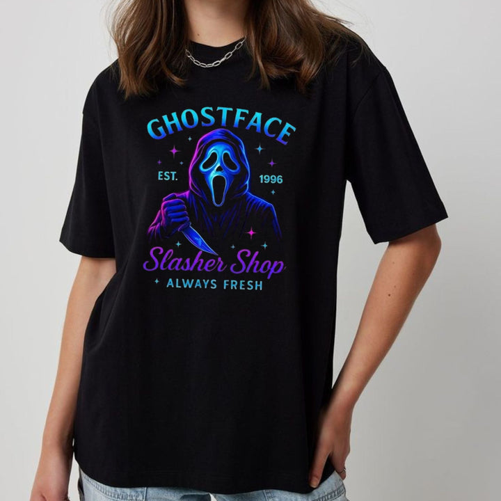 Halloween Neon Horror Characters Shirt - Glowing Horror T-Shirt, Spooky Neon Apparel