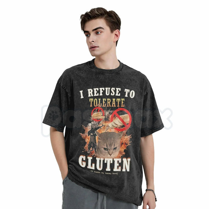 I Refuse To Tolerate Gluten Washed T-Shirt – Funny Sarcastic Quote Tee, Vintage Gluten-Free Graphic Shirt